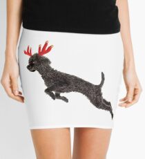 Black Poodle Christmas Reindeer with Red Antlers Mini Skirt