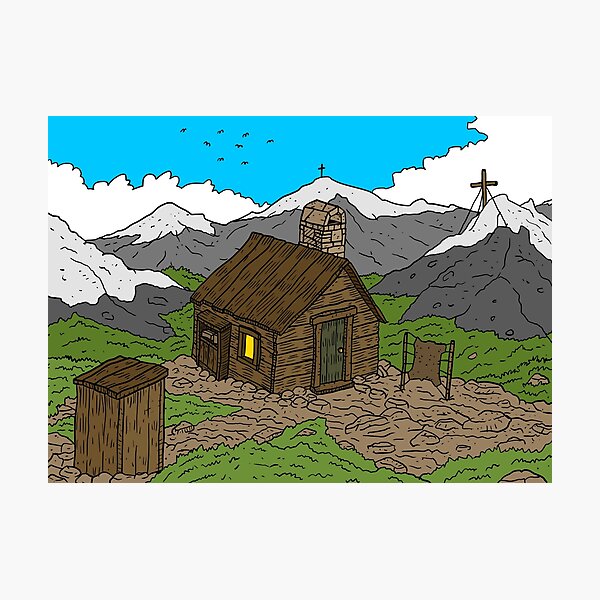 Item preview, hunter's cabin in a mountain landscape.  designed and sold by JJadx.
