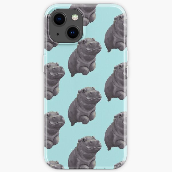 Cute Painted Baby Hippo Swimming - Digital Painting iPhone Soft Case