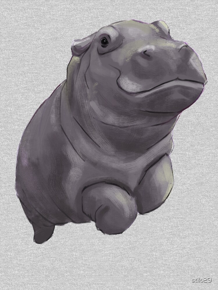Cute Painted Baby Hippo Swimming - Digital Painting by stilo29
