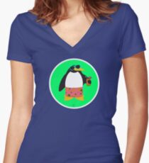 Party Penguin Women's Fitted V-Neck T-Shirt