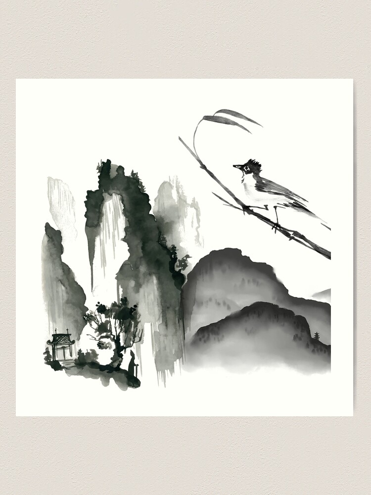 Sumi-E Japanese Landscape Painting - Juka Arts - Paintings & Prints,  Landscapes & Nature, Seasons, Winter - ArtPal