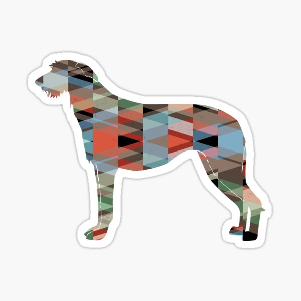 Scottish Deerhound Colorful Geometric Pattern Silhouette - Plaid Sticker