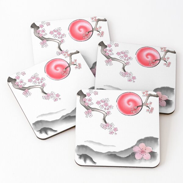 Item preview, Japanese art sumi-e painting. Mountain landscape with sakura blossom. designed and sold by Hatomomox.