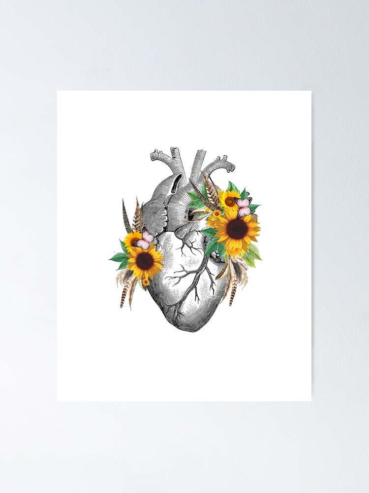 Floral Sunflowers Heart Human Anatomy Poster For Sale By Collagedream Redbubble 5253