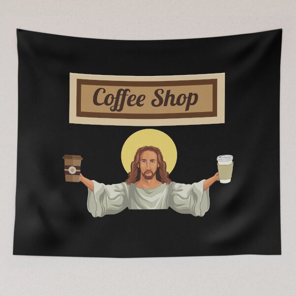 Item preview, Who's ready for a coffee -  Funny Jesus at the Coffee Shop designed and sold by Irelene.