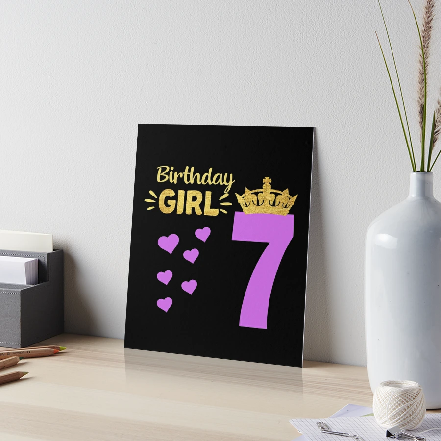 Happy Birthday Girly Princess Pink with Crown 7 years old  Greeting Card  for Sale by binly123