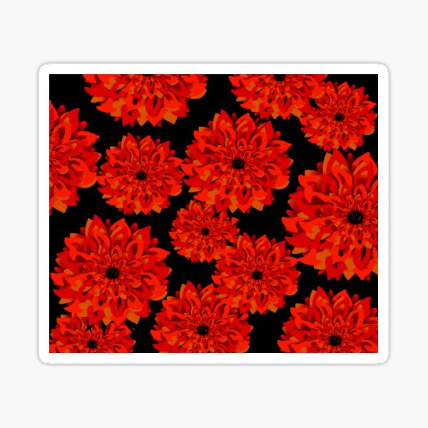 Red and Gold Dahlias on Black Sticker