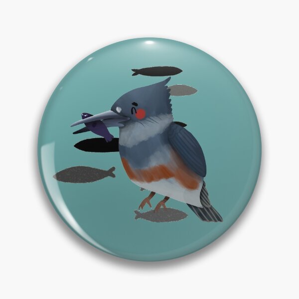 Item preview, Belted Kingfisher - Cute Blue and Turquoise Bird Illustration Pattern  designed and sold by TheRainbowRoom.