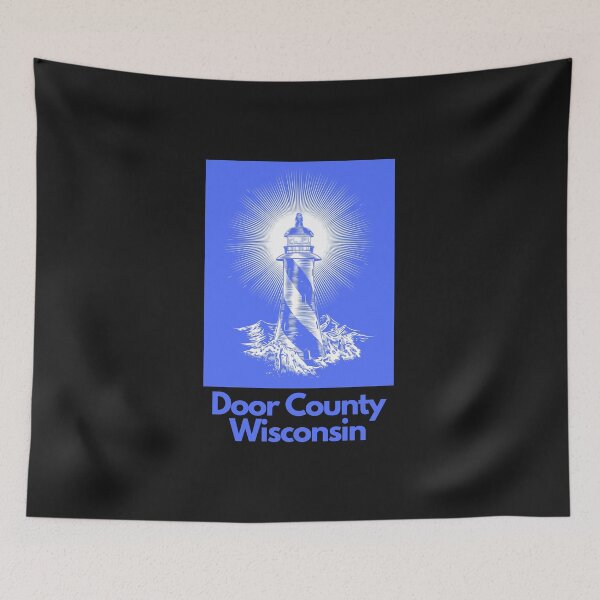 Item preview, Door County Wisconsin Lighthouse Waves Beacon Rocks Graphic Drawing Picture Design Lake Michigan Travel Vacation Camping Purple White designed and sold by fineartprints1.