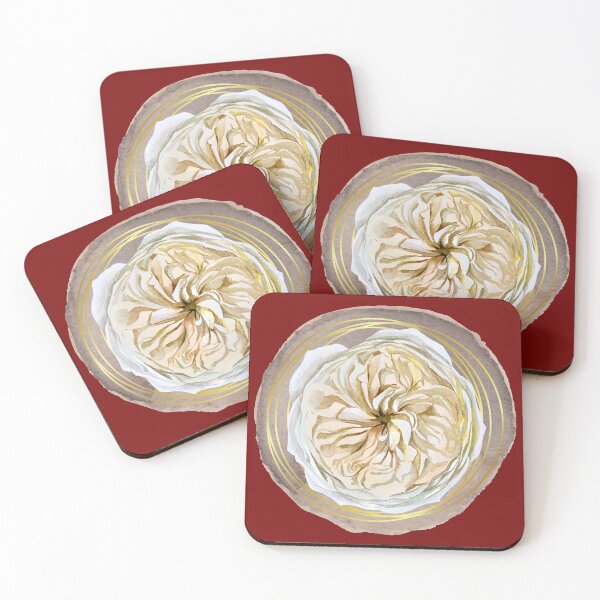 Item preview, White Flower- Watercolor Rose Painting - Gold Circle designed and sold by ArtStore20.