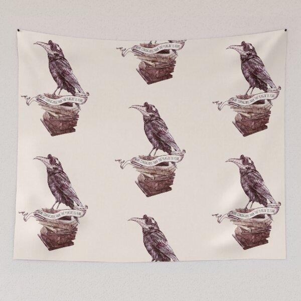 Item preview, Crow Plague Doctor Say quote MORE CONTAGIOUS THAN THE PLAGUE IS FEAR designed and sold by Collagedream.