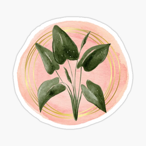 Item preview, Green Tropical Plant - Pink Watercolor Painting - Gold Details designed and sold by ArtStore20.