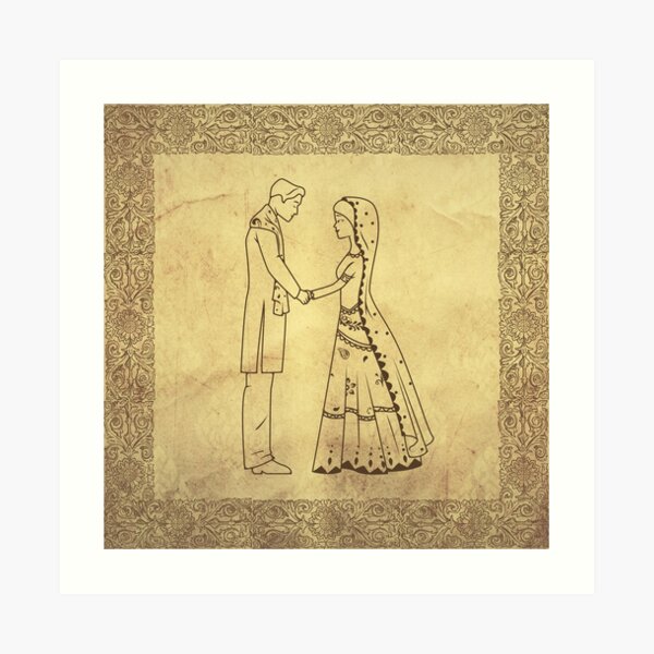 Antique- Couples holding hands - mehandi function Art Print