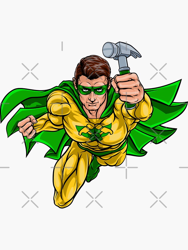 Zimmermann Holzarbeiter Handwerker Held Superheld Handwerker Cartoon |  Sticker