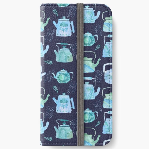 Watercolor Teapots - blue & green iPhone Wallet