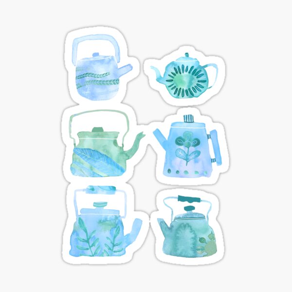 Watercolor Teapots - blue & green Sticker