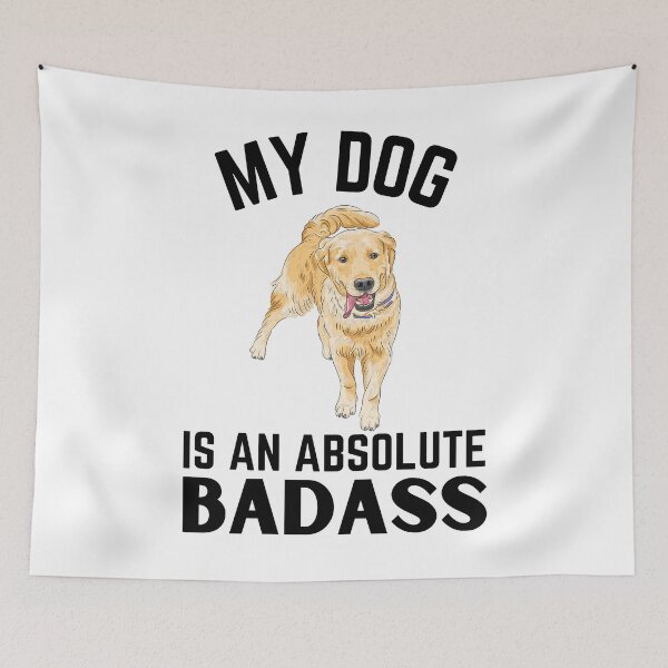 Artikelvorschau, Badass Golden Retriever lustiges Zitat Cartoon Golden Retriever entworfen und verkauft von OneTimeEngineer.