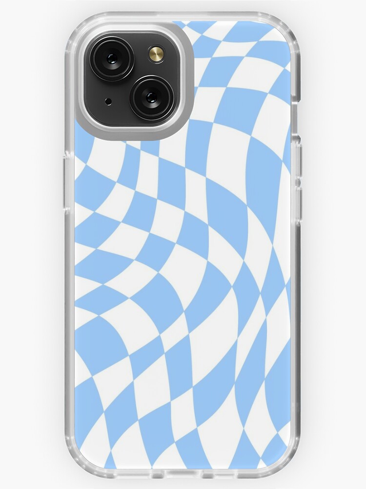 Light Blue Wavy Checkered Phone Case Retro iPhone 14 Case 