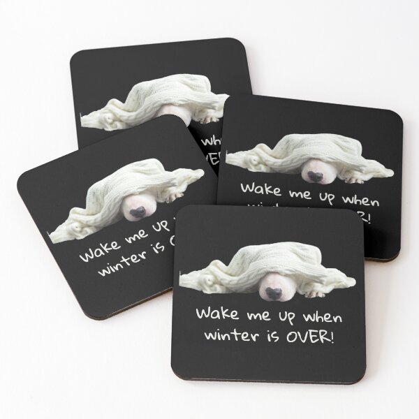 Item preview, Wake Me Up When Winter Is Over. Dog Sleeping Under Blanket. Text designed and sold by JellyBeenzz.
