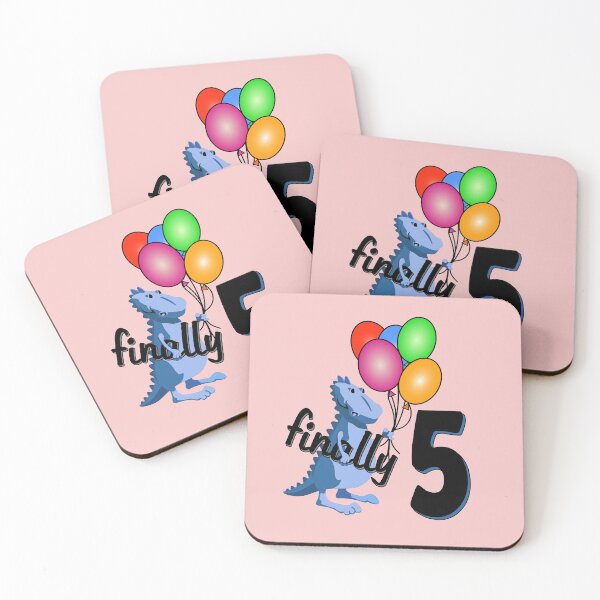 Item preview, 5th birthday | Finally 5 years | Blue dinosaur with colorful balloons designed and sold by shirt-planet.