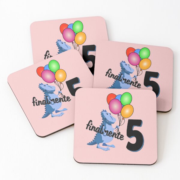 Item preview, Finally 5 years | 5th birthday | Blue dinosaur with colorful balloons designed and sold by shirt-planet.