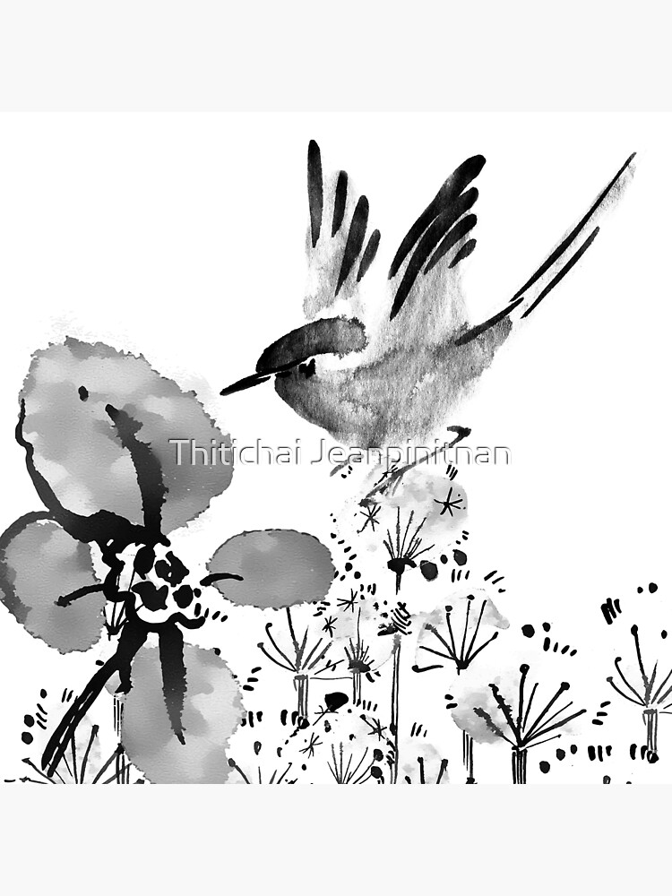 墨絵　Sumi-e a painting in black ＆white Mountain View Landscape — Original Sumi-e Painting, Zen