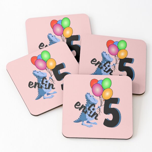 Item preview, Finally 5 years | 5th birthday | Blue dinosaur with colorful balloons designed and sold by shirt-planet.