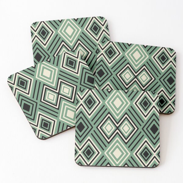 Item preview, Sage green, cream and black tribal diamonds and stripes -  abstract maximalist pattern designed and sold by misentangled.