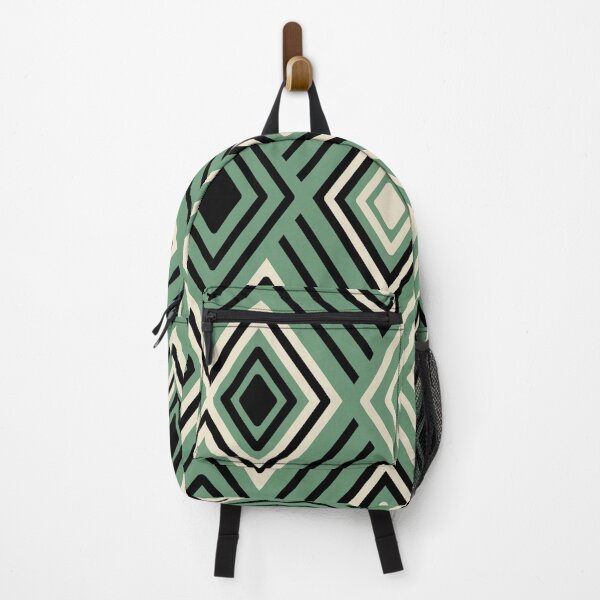 Item preview, Sage green, cream and black tribal diamonds and stripes - abstract maximalist pattern designed and sold by misentangled.