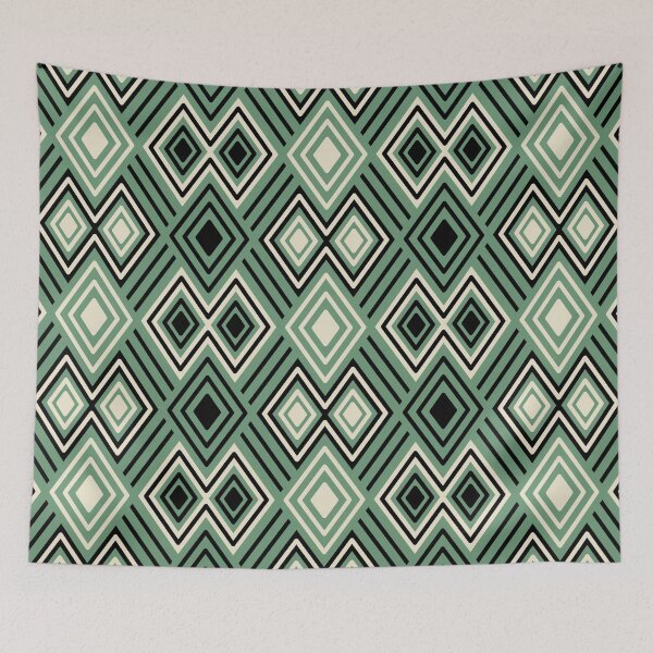 Item preview, Sage green, cream and black tribal diamonds and stripes - abstract maximalist pattern designed and sold by misentangled.