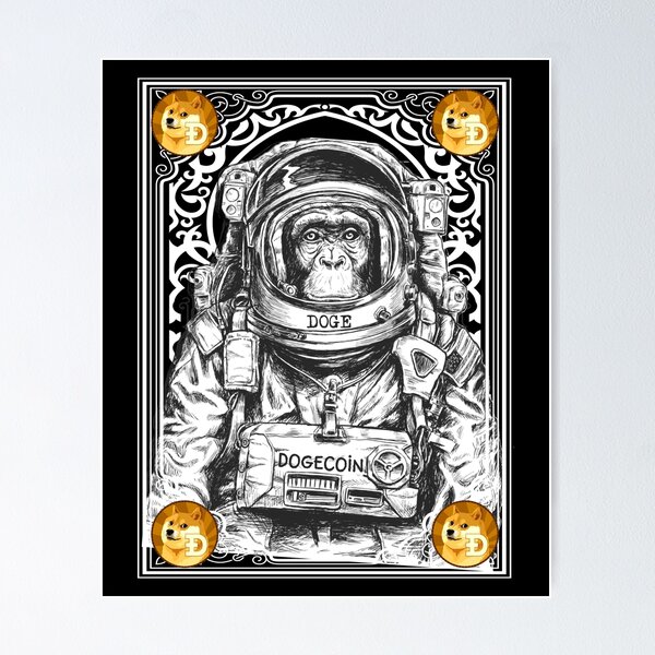 Artikel-Vorschau von Dogecoin DOGE Kryptowährung Space Monkey Art, designt und verkauft von Bitcoin-Fashion.