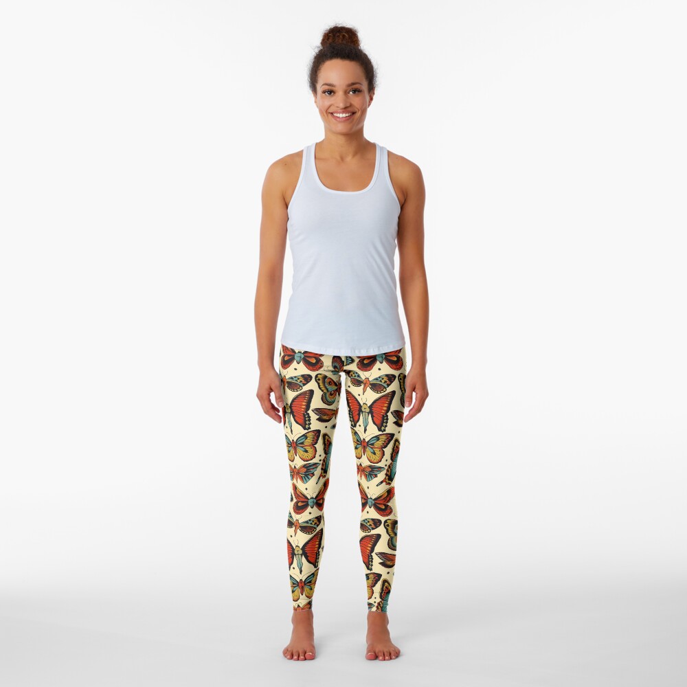 Butterflies traditional tattoo flash Leggings