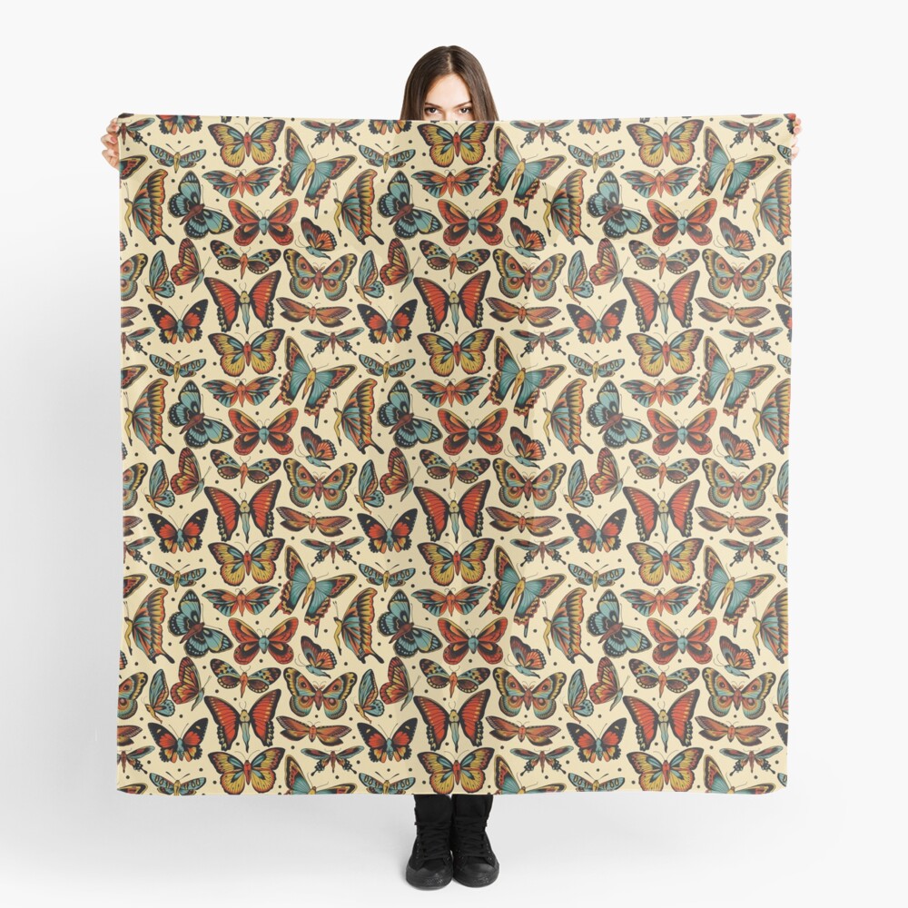 Butterflies traditional tattoo flash Scarf