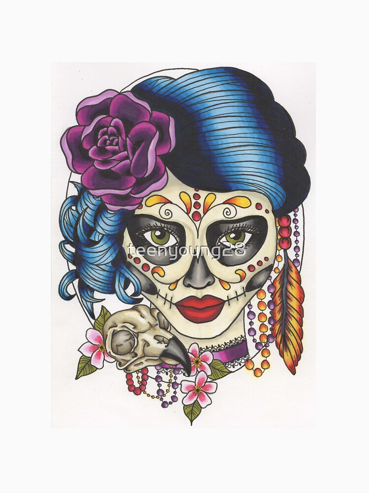 Tattoo Style Sugar Skull With Bird Skull T Shirt For Sale By