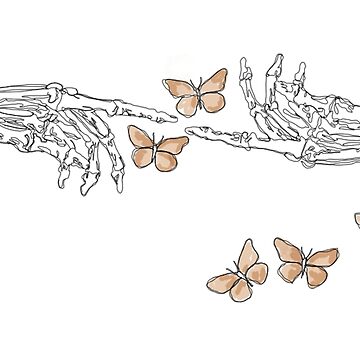 skeleton hands line art with butterflies Sticker