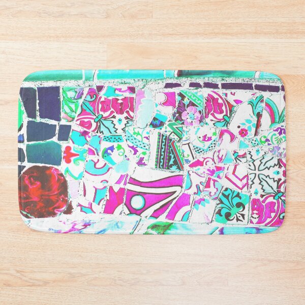Item preview, Park Guell Gaudi Barcelona Spain trencadis mosaic blue and pink designed and sold by LolioGifts.