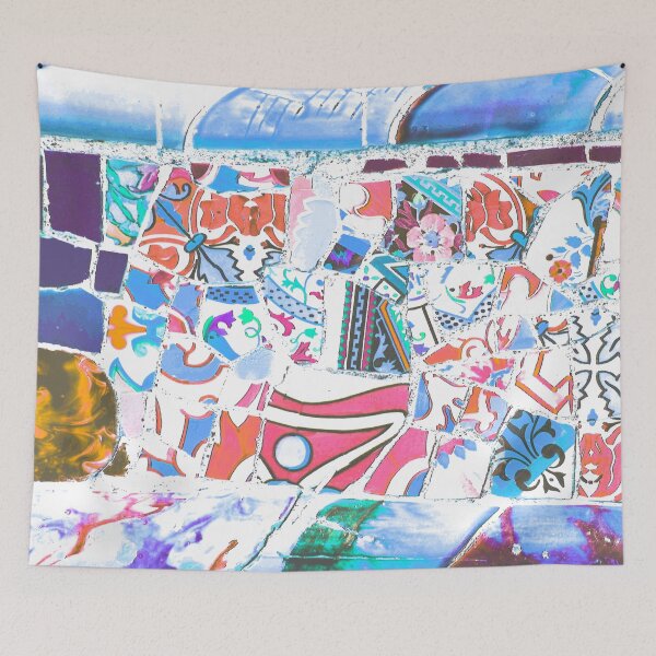 Item preview, Park Guell Gaudi Barcelona Spain trencadis mosaic blue and red designed and sold by LolioGifts.