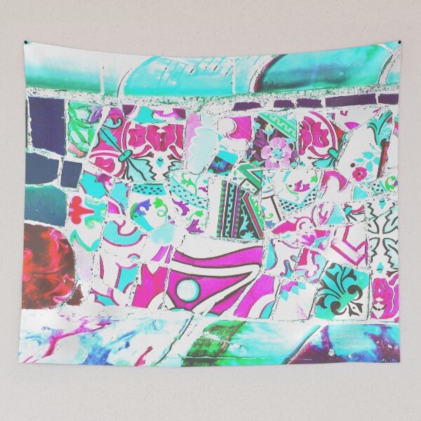 Item preview, Park Guell Gaudi Barcelona Spain trencadis mosaic blue and pink designed and sold by LolioGifts.