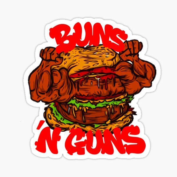 "Funny Novelty Buns and Guns Muscular Cheeseburger" Sticker by