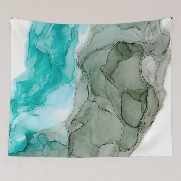 Item preview, Gray Turquoise Abstract 721 Alcohol Ink Painting by Herzart designed and sold by herzart.