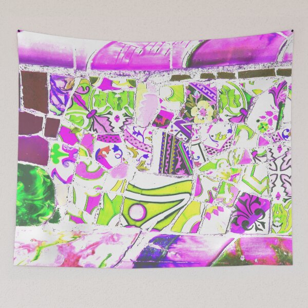 Item preview, Park Guell Gaudi Barcelona Spain trencadis mosaic pink and green designed and sold by LolioGifts.