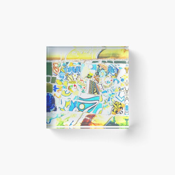 Item preview, Park Guell Gaudi Barcelona Spain trencadis mosaic yellow and blue designed and sold by LolioGifts.