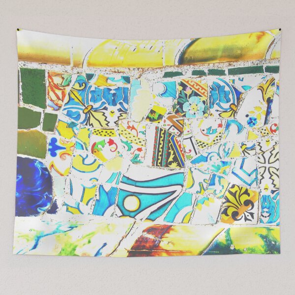 Item preview, Park Guell Gaudi Barcelona Spain trencadis mosaic yellow and blue designed and sold by LolioGifts.