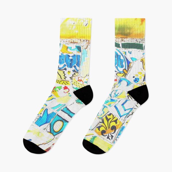 Item preview, Park Guell Gaudi Barcelona Spain trencadis mosaic yellow and blue designed and sold by LolioGifts.