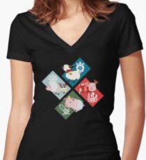 Monster Hunter Generations - 4 Villages Women's Fitted V-Neck T-Shirt