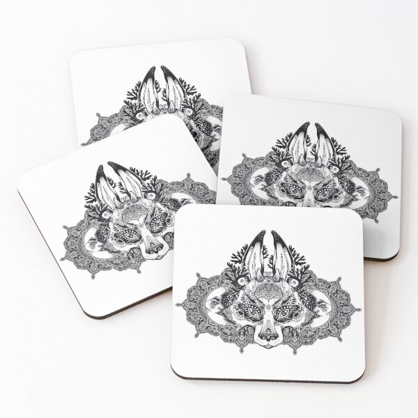 Item preview, Folk magic jackalope beast decorative composition with crescent moon. designed and sold by quantaarcana.