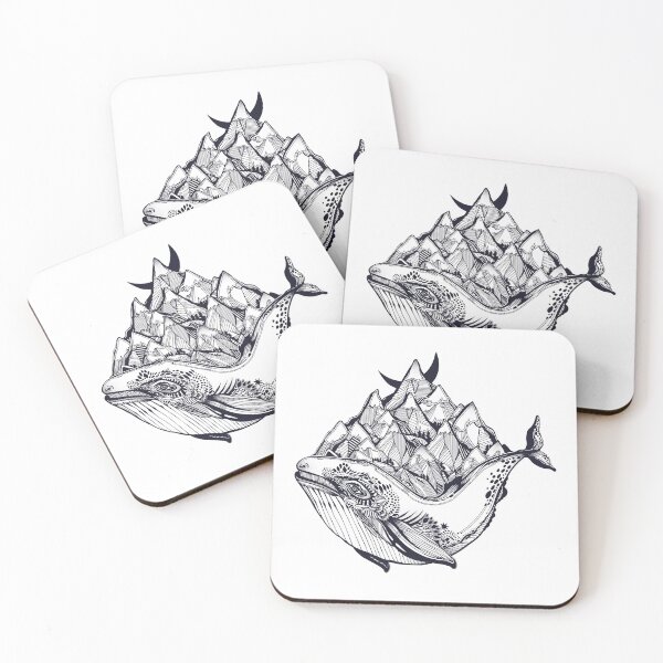 Item preview, Decorative dreamy surreal whale sea animal beast carrying mountain range on its back designed and sold by quantaarcana.