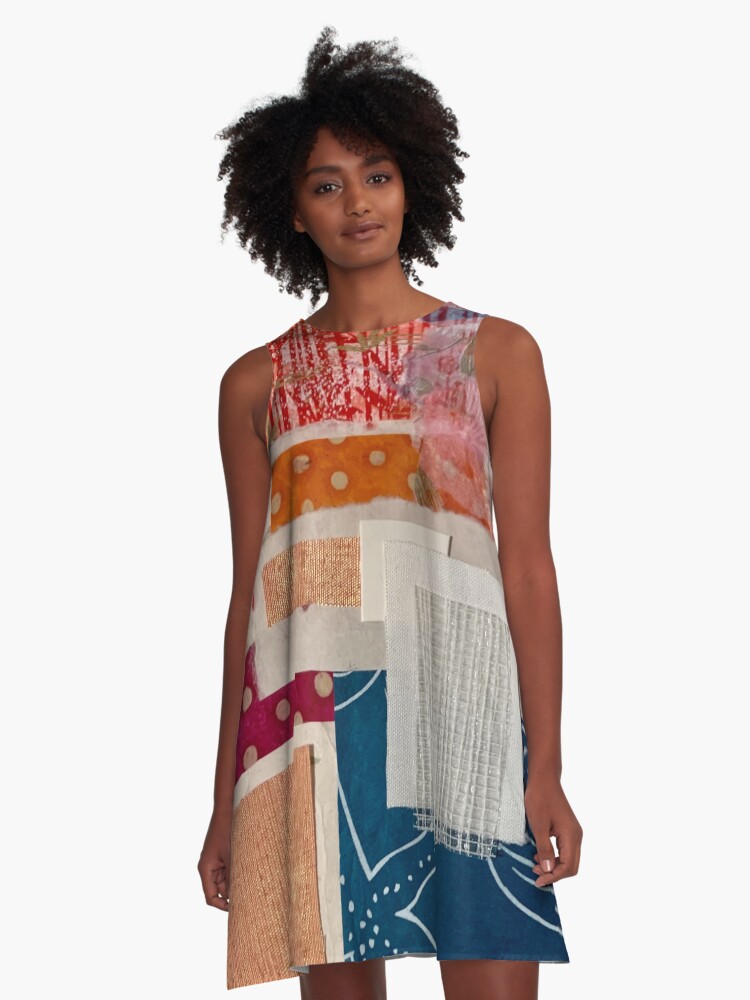Thumbnail 1 of 4, A-Line Dress, Paper Collage Pattern2 designed and sold by angran.