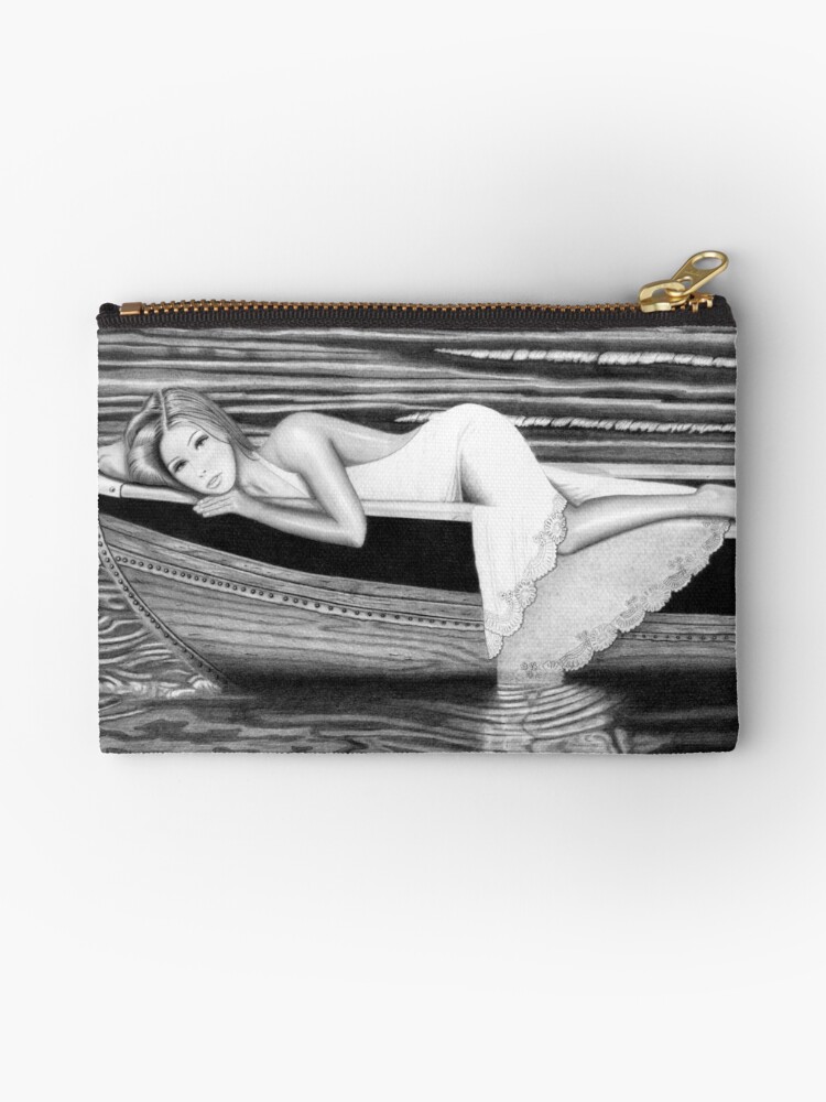 Thumbnail 1 of 4, Zipper Pouch, MARISABEL Black & White Original Pencil Drawing designed and sold by InmaVassar.